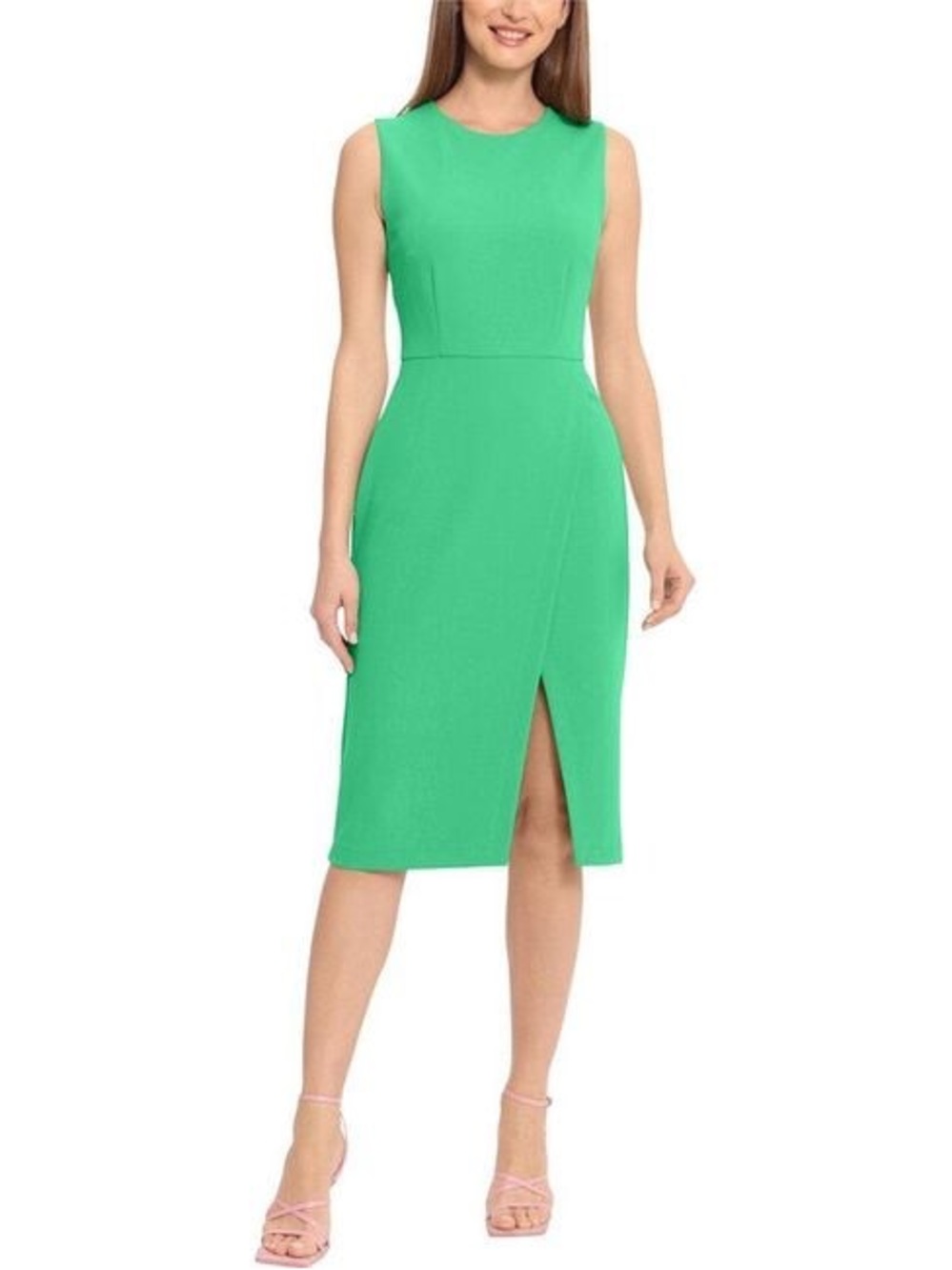 Maggy London Sleeveless Green Sheath Dress w/Front Slit Sz 2